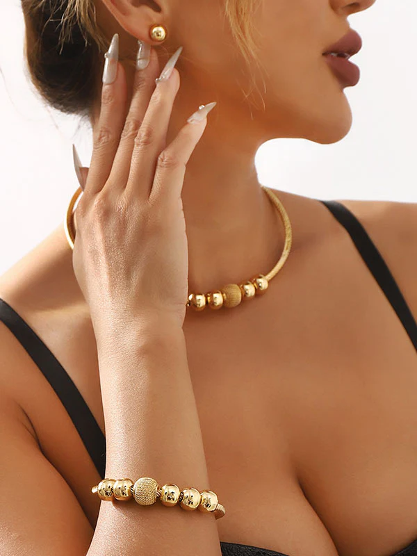 Geometric Necklaces + Ringent Bracelet + Earrings Accessories Three Pieces Set - Image 2
