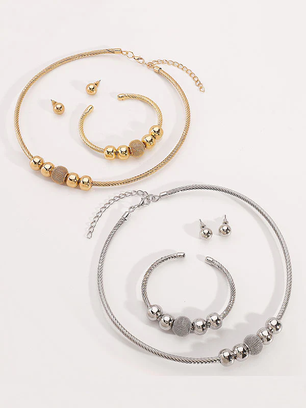 Geometric Necklaces + Ringent Bracelet + Earrings Accessories Three Pieces Set - Image 3