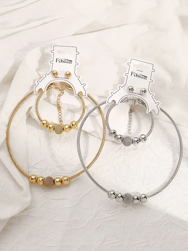 Geometric Necklaces + Ringent Bracelet + Earrings Accessories Three Pieces Set - Image 4