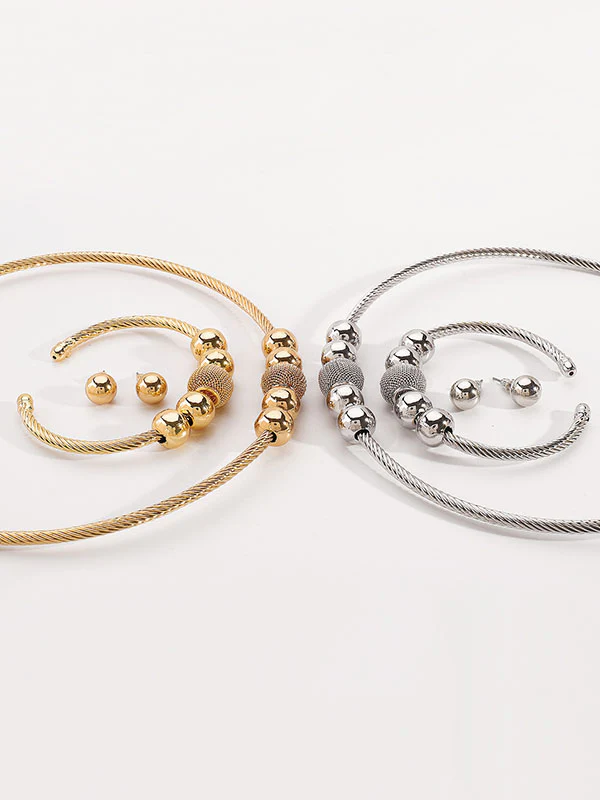 Geometric Necklaces + Ringent Bracelet + Earrings Accessories Three Pieces Set - Image 5
