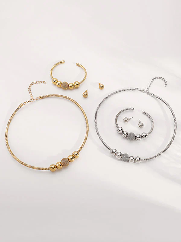 Geometric Necklaces + Ringent Bracelet + Earrings Accessories Three Pieces Set - Image 6
