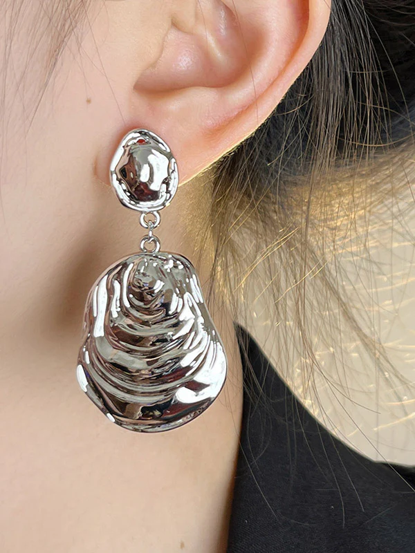 Geometric Pleated Solid Color Drop Earrings Earrings Accessories - Image 4
