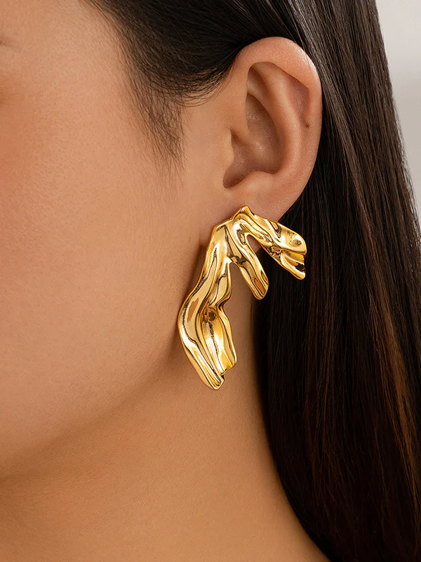 Geometric Pleated Solid Color Earrings Accessories - Image 2