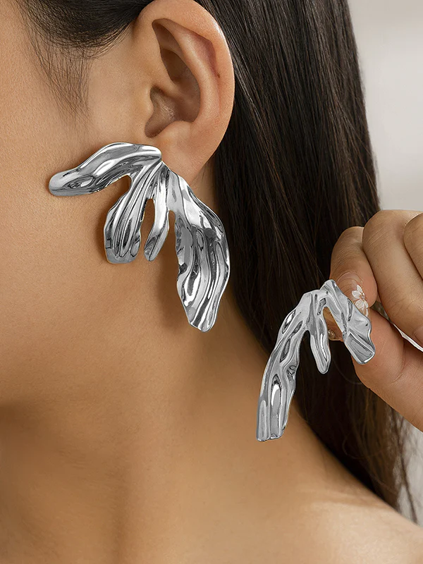 Geometric Pleated Solid Color Earrings Accessories - Image 3