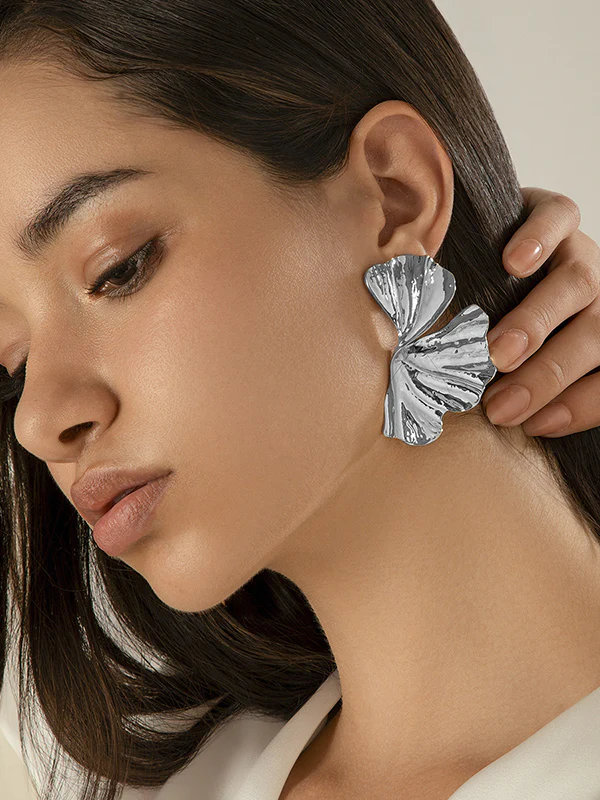 Geometric Pleated Solid Color Earrings Accessories - Image 2