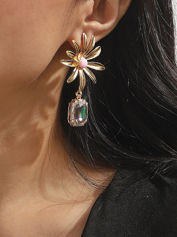 Geometric Rhine Stones Drop Earrings - Image 2