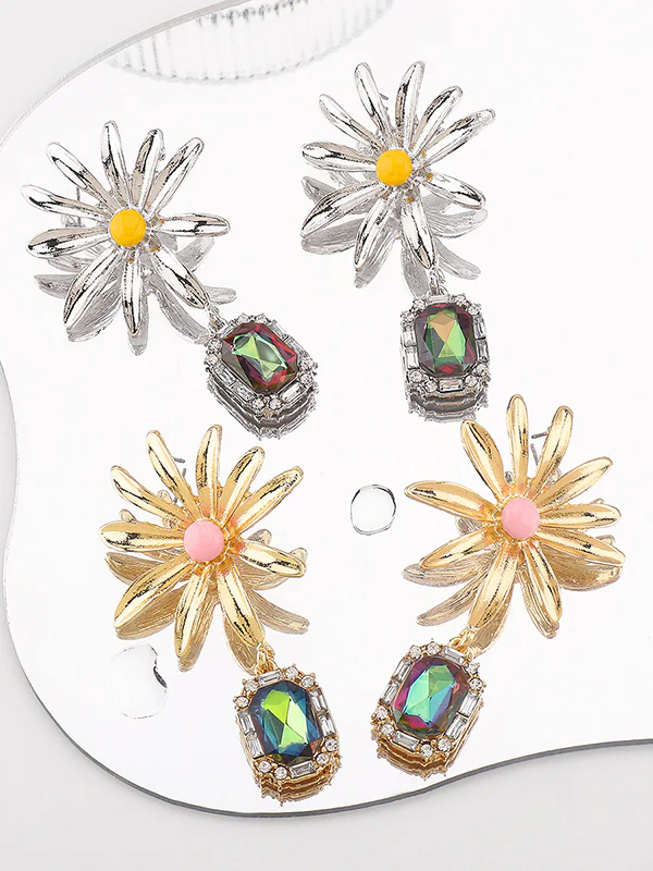 Geometric Rhine Stones Drop Earrings - Image 3