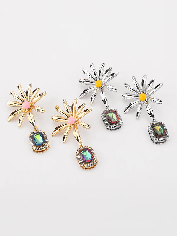 Geometric Rhine Stones Drop Earrings - Image 4