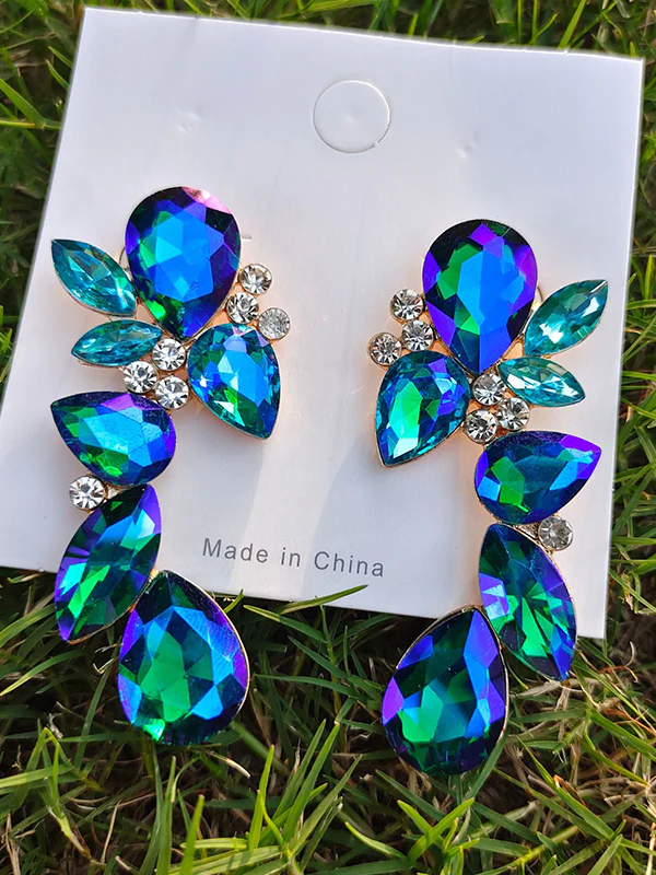 Geometric Rhine Stones Drop Earrings - Image 2
