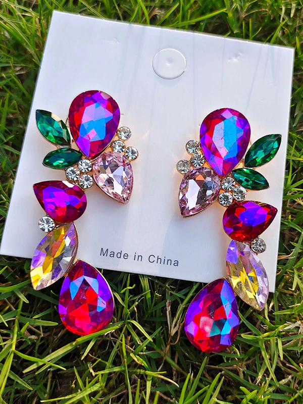 Geometric Rhine Stones Drop Earrings - Image 3
