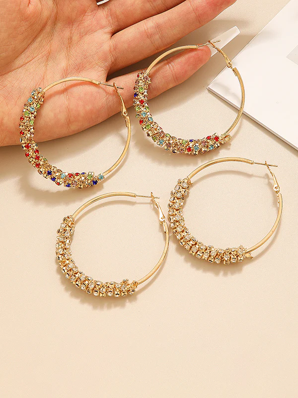 Geometric Rhine Stones Drop Earrings - Image 2
