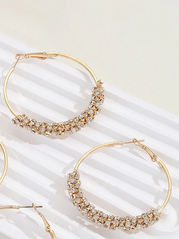 Geometric Rhine Stones Drop Earrings - Image 3