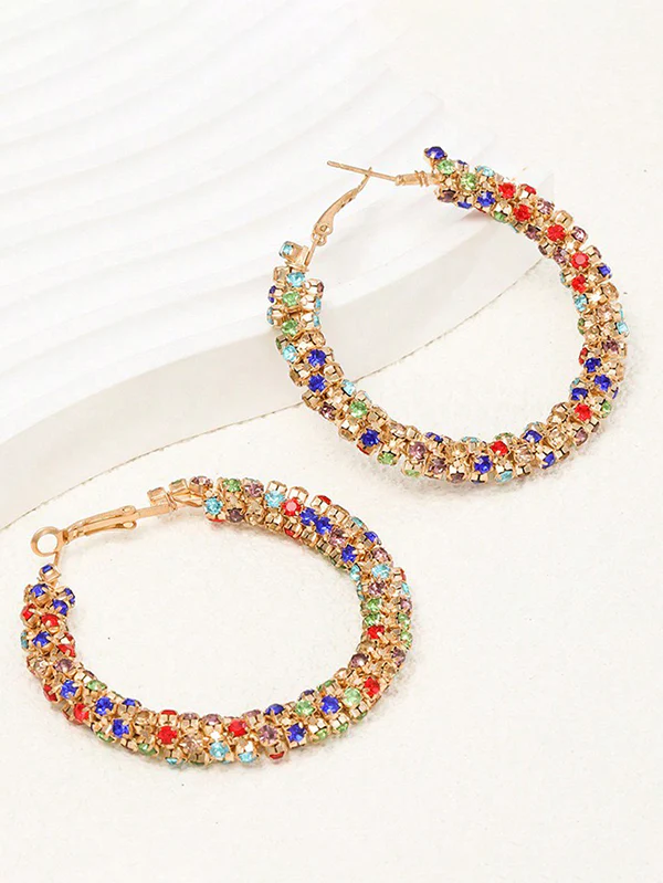 Geometric Rhine Stones Drop Earrings - Image 4