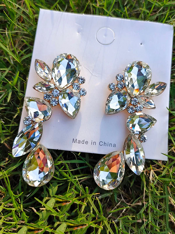 Geometric Rhine Stones Drop Earrings - Image 4
