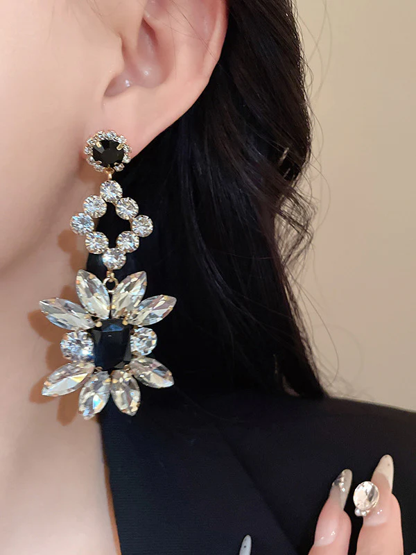 Geometric Rhine Stones Drop Earrings - Image 2