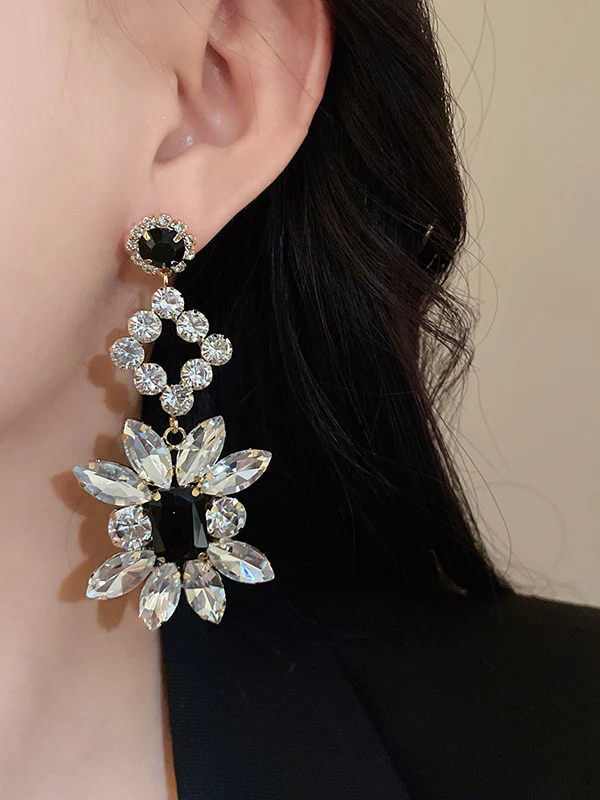 Geometric Rhine Stones Drop Earrings - Image 3
