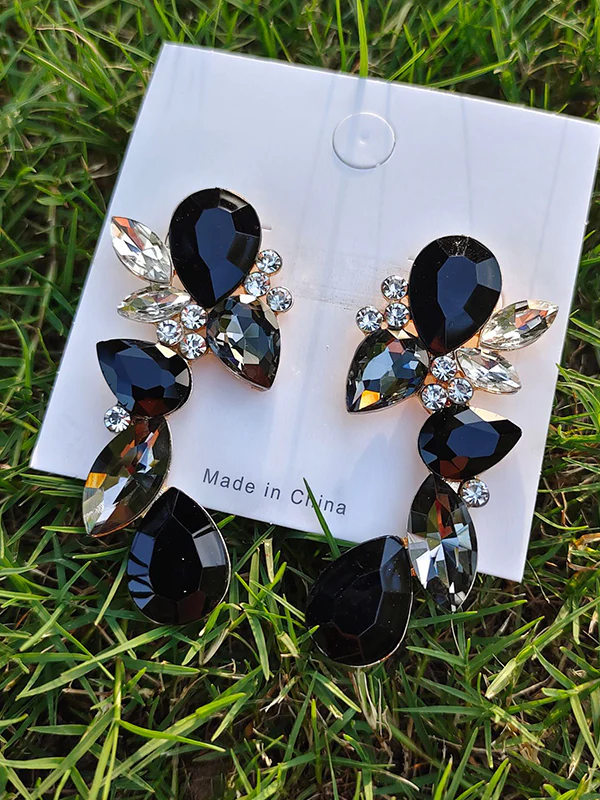 Geometric Rhine Stones Drop Earrings - Image 5