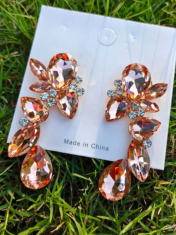 Geometric Rhine Stones Drop Earrings - Image 7