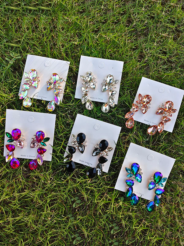 Geometric Rhine Stones Drop Earrings - Image 8