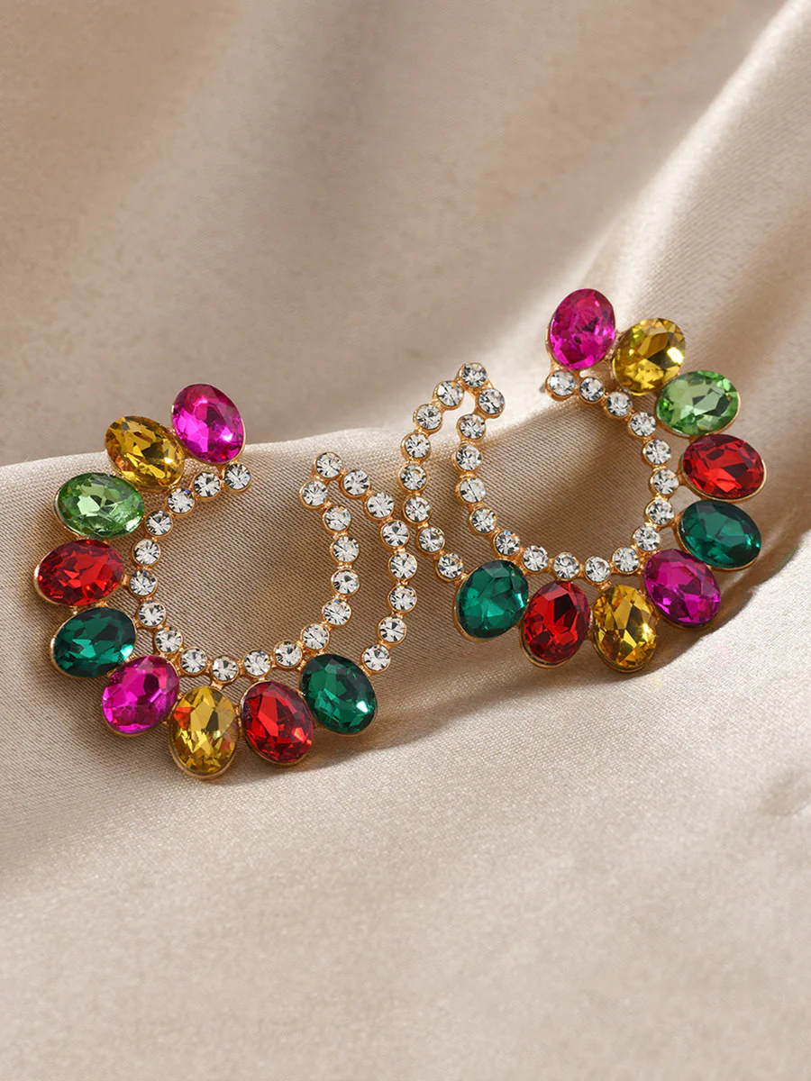 Geometric Rhine Stones Earrings Accessories - Image 2