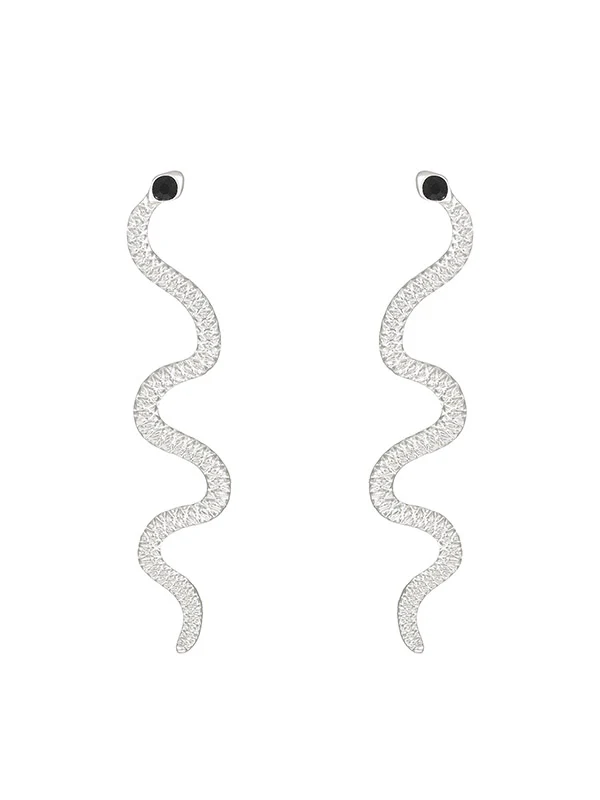 Geometric Rhine Stones Snake Shape Solid Color Drop Earrings - Image 3