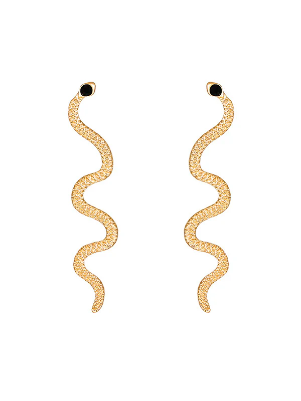 Geometric Rhine Stones Snake Shape Solid Color Drop Earrings - Image 4