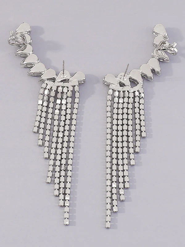 Geometric Rhine Stones Tasseled Drop Earrings - Image 12