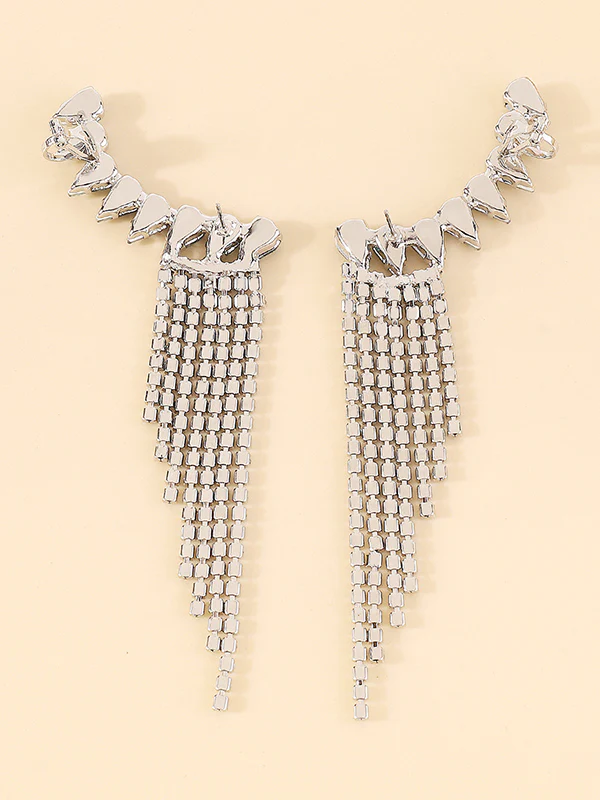 Geometric Rhine Stones Tasseled Drop Earrings - Image 13