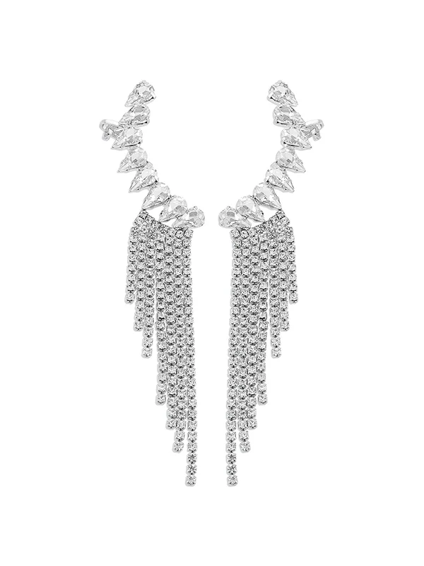 Geometric Rhine Stones Tasseled Drop Earrings - Image 14