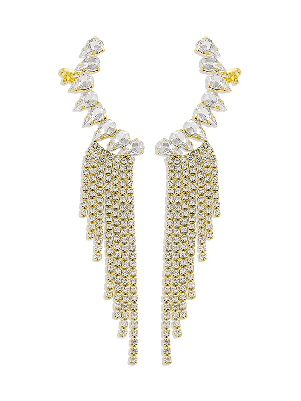 Geometric Rhine Stones Tasseled Drop Earrings - Image 15