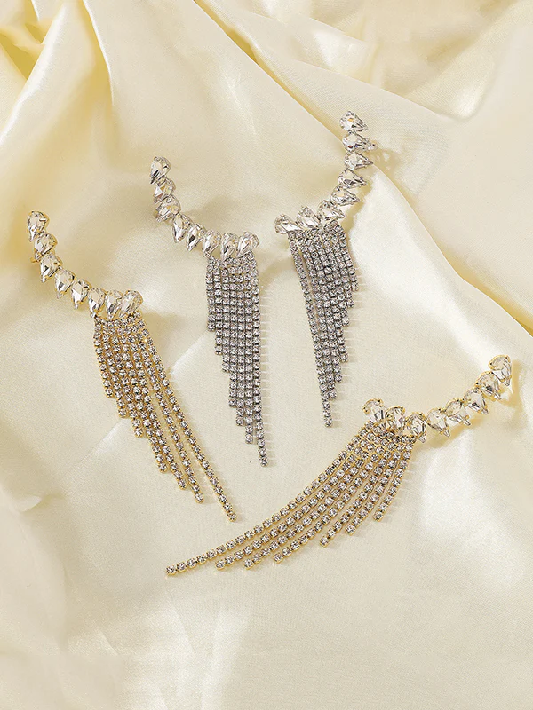 Geometric Rhine Stones Tasseled Drop Earrings - Image 5