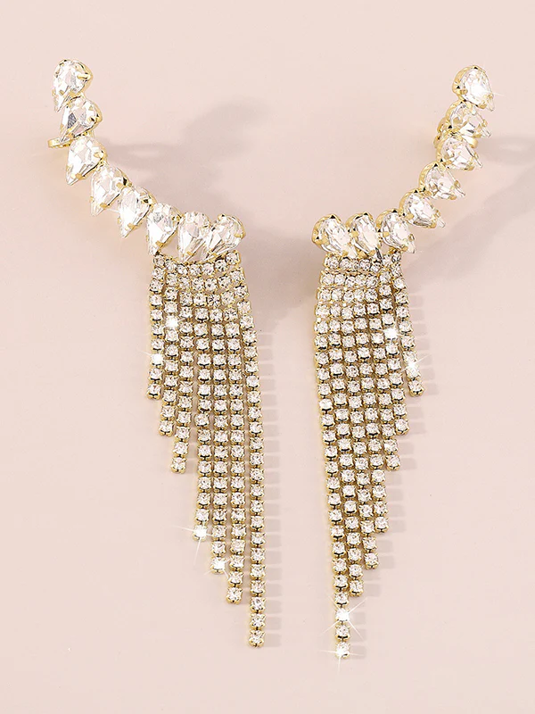 Geometric Rhine Stones Tasseled Drop Earrings - Image 7
