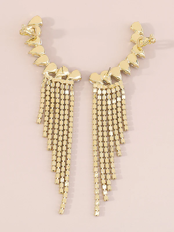 Geometric Rhine Stones Tasseled Drop Earrings - Image 9