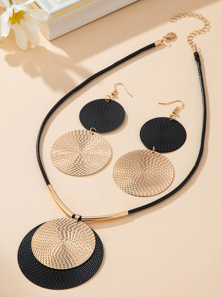 Geometric Round Cut Earrings Accessories Necklaces Accessories Two Pieces Set - Image 2