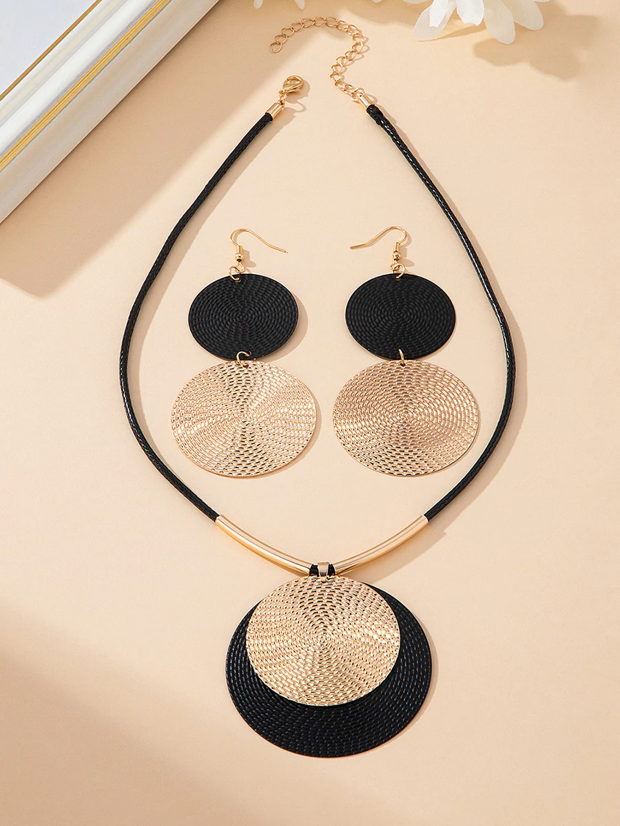 Geometric Round Cut Earrings Accessories Necklaces Accessories Two Pieces Set - Image 3