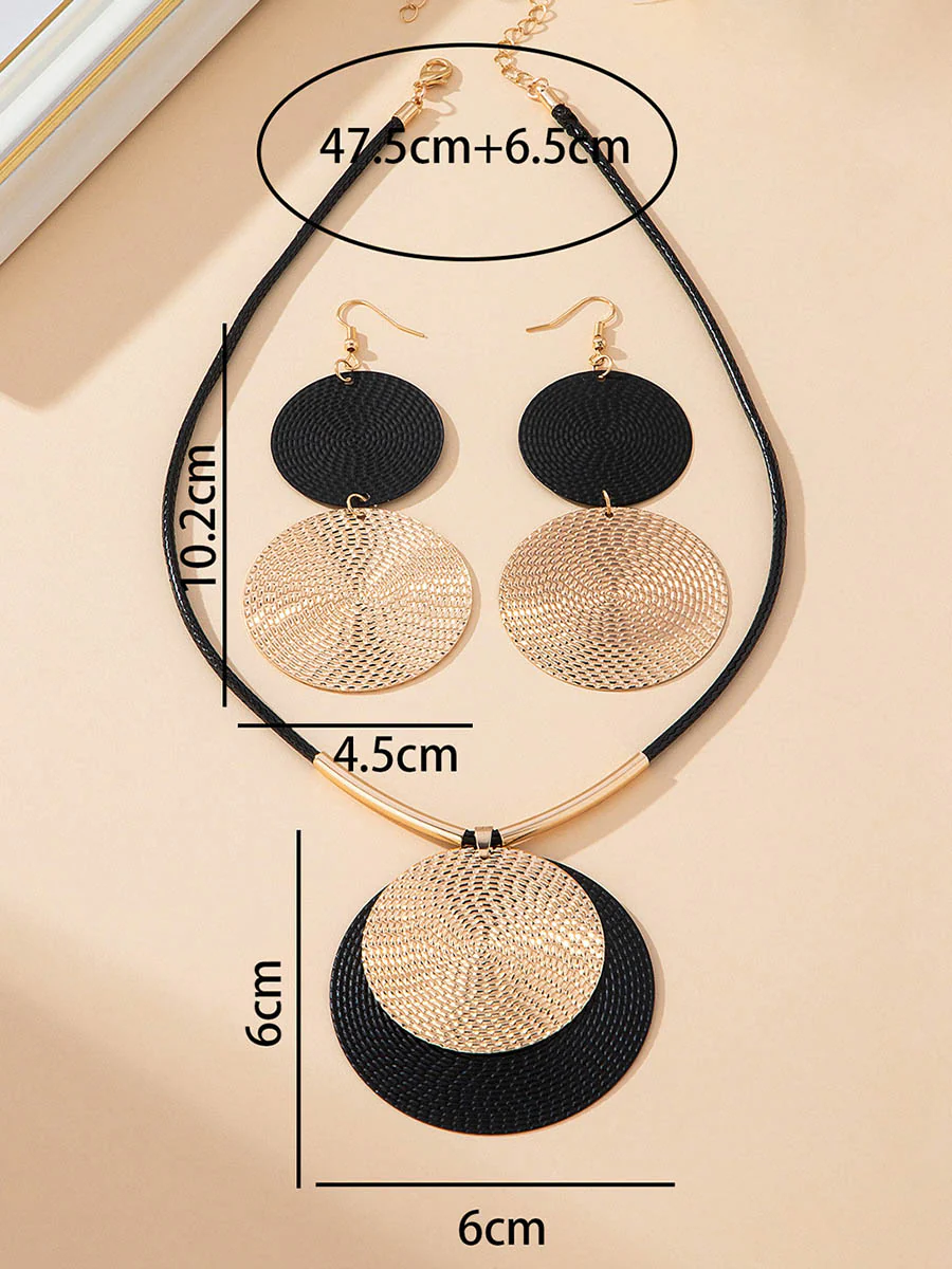 Geometric Round Cut Earrings Accessories Necklaces Accessories Two Pieces Set - Image 4