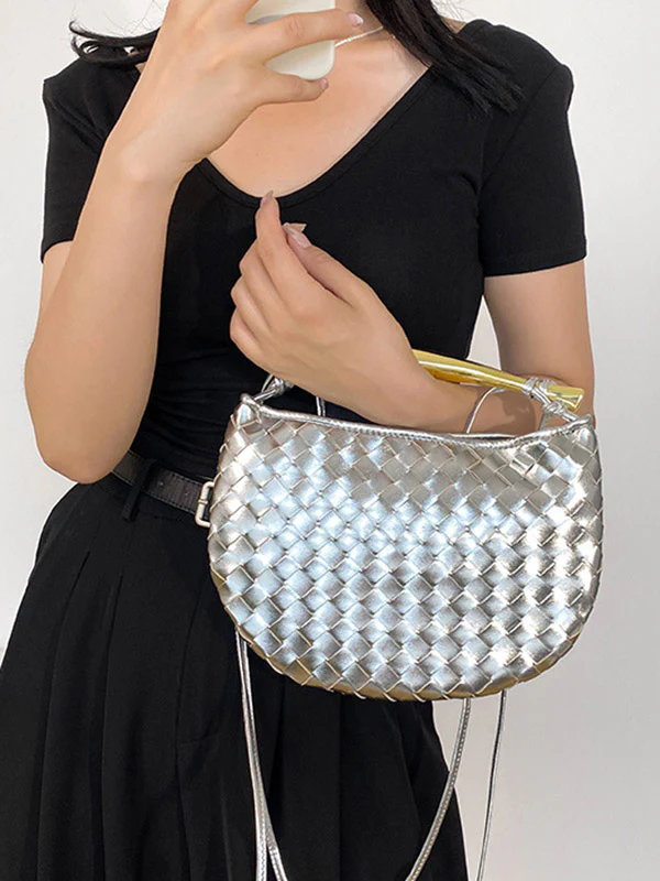 Geometric Shiny Woven Crossbody Bags Handbags - Image 2