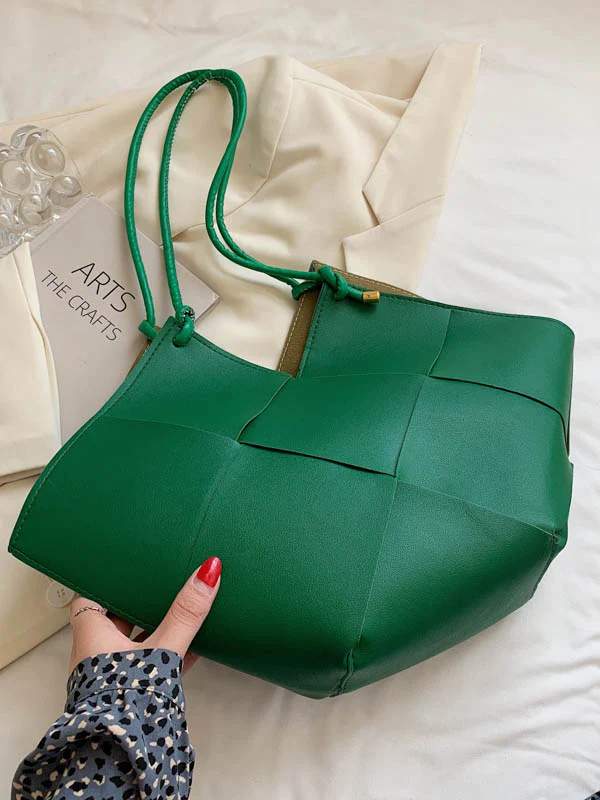 Geometric Solid Color Split-Joint Woven Bags Handbags - Image 10