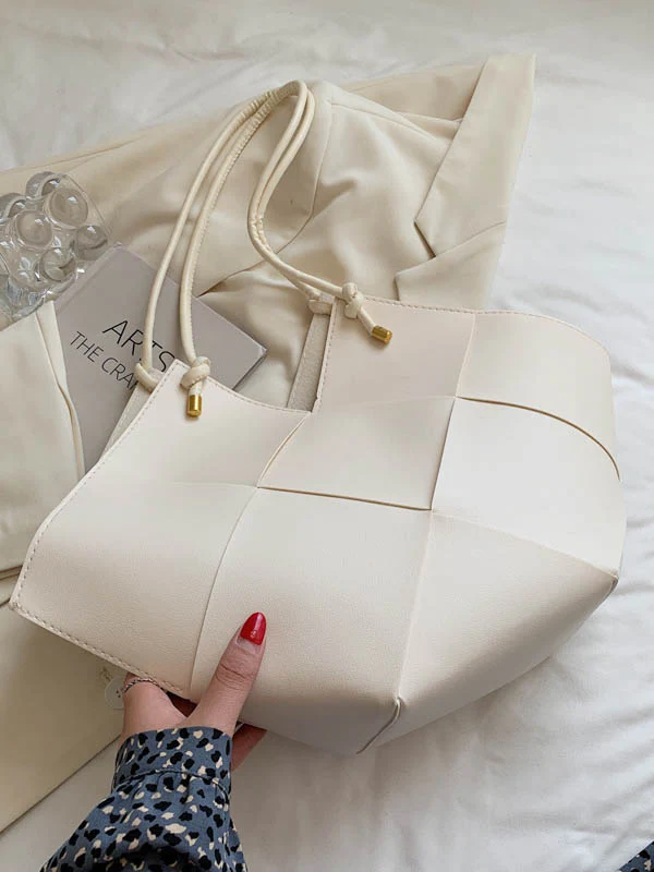 Geometric Solid Color Split-Joint Woven Bags Handbags - Image 11