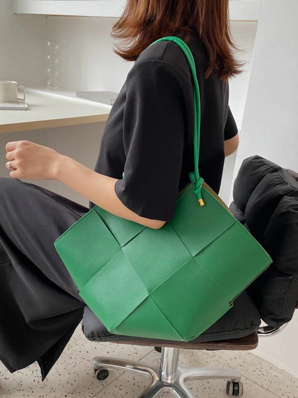 Geometric Solid Color Split-Joint Woven Bags Handbags - Image 3