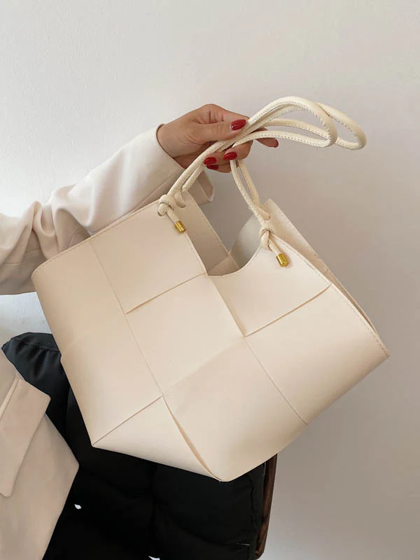Geometric Solid Color Split-Joint Woven Bags Handbags - Image 5