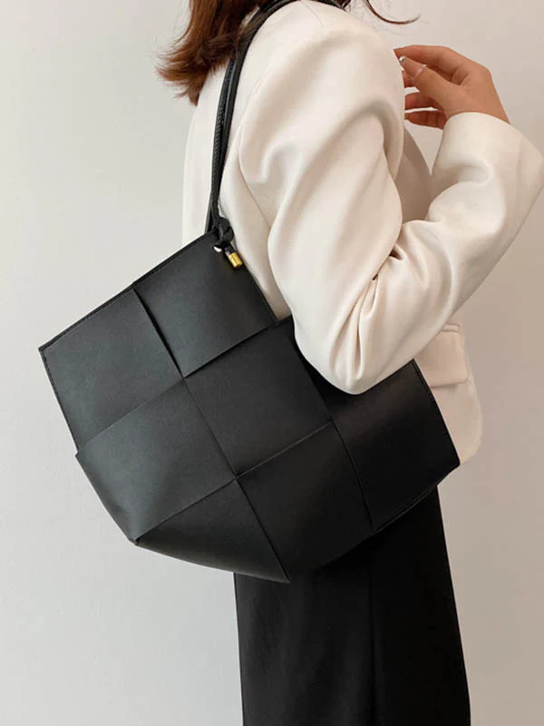 Geometric Solid Color Split-Joint Woven Bags Handbags - Image 6