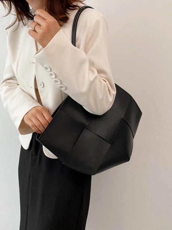 Geometric Solid Color Split-Joint Woven Bags Handbags - Image 7