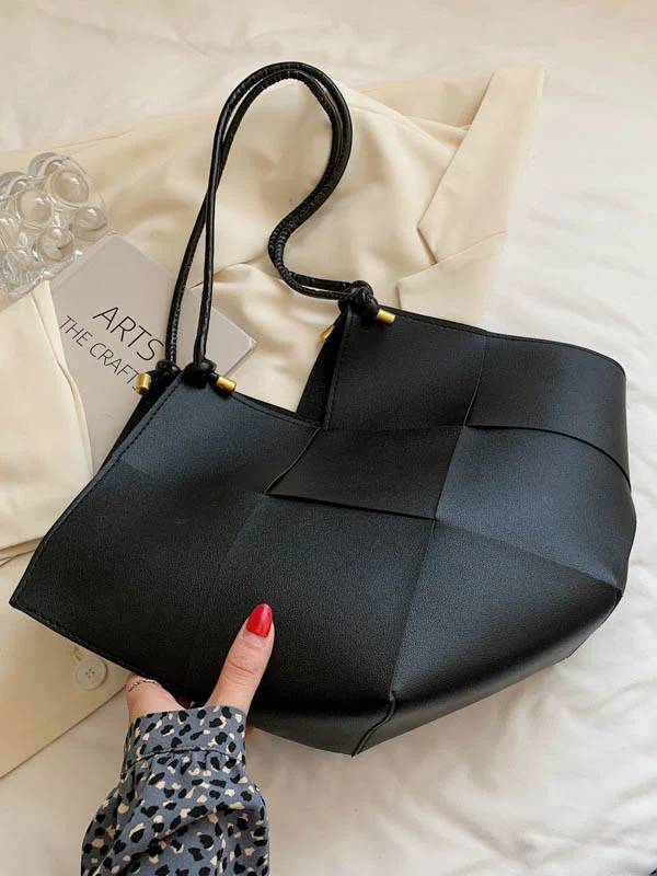 Geometric Solid Color Split-Joint Woven Bags Handbags - Image 8