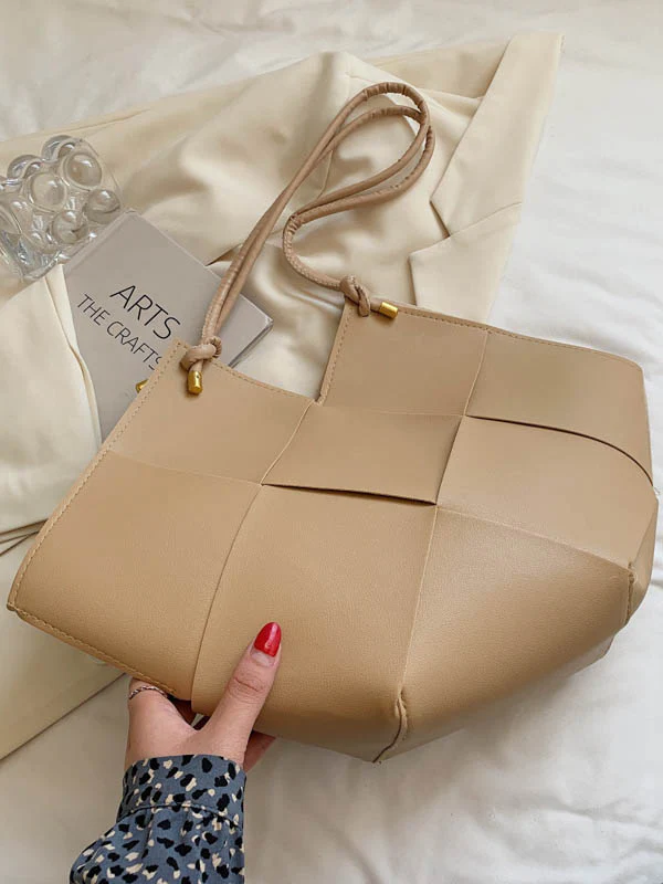 Geometric Solid Color Split-Joint Woven Bags Handbags - Image 9