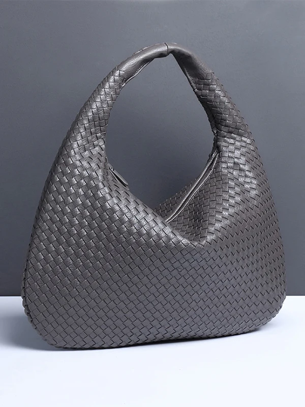 Geometric Solid Color Split-Joint Woven Zipper Bags Handbags - Image 10