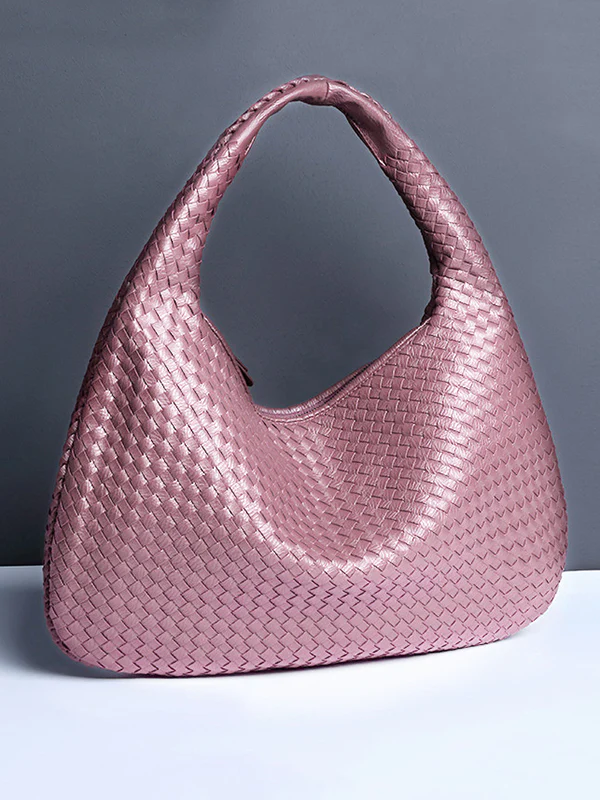 Geometric Solid Color Split-Joint Woven Zipper Bags Handbags - Image 11