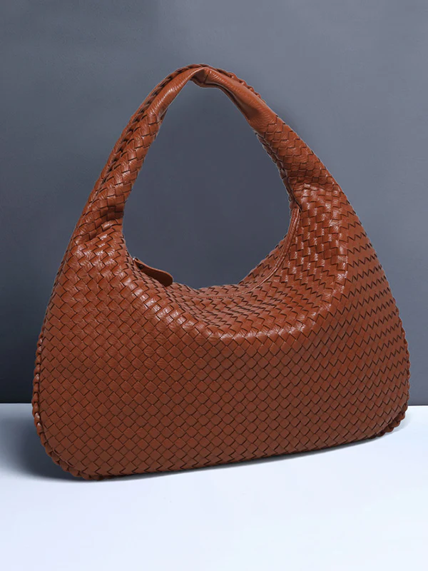 Geometric Solid Color Split-Joint Woven Zipper Bags Handbags - Image 13