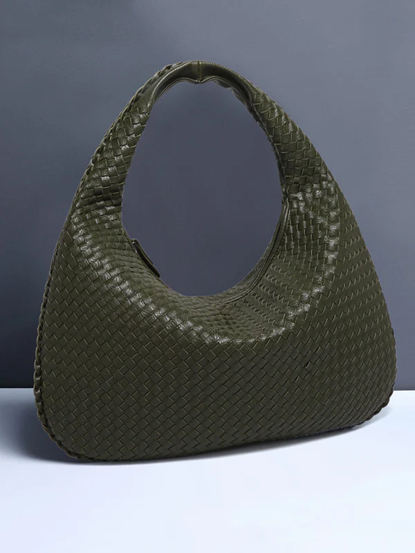Geometric Solid Color Split-Joint Woven Zipper Bags Handbags - Image 16