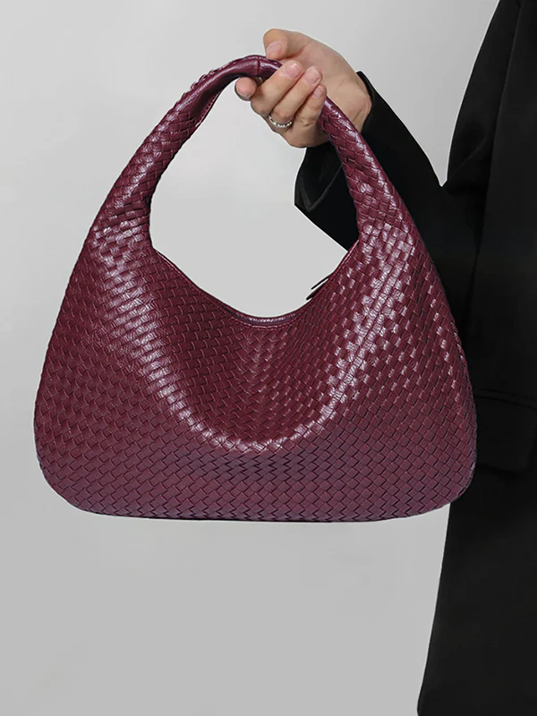 Geometric Solid Color Split-Joint Woven Zipper Bags Handbags - Image 2